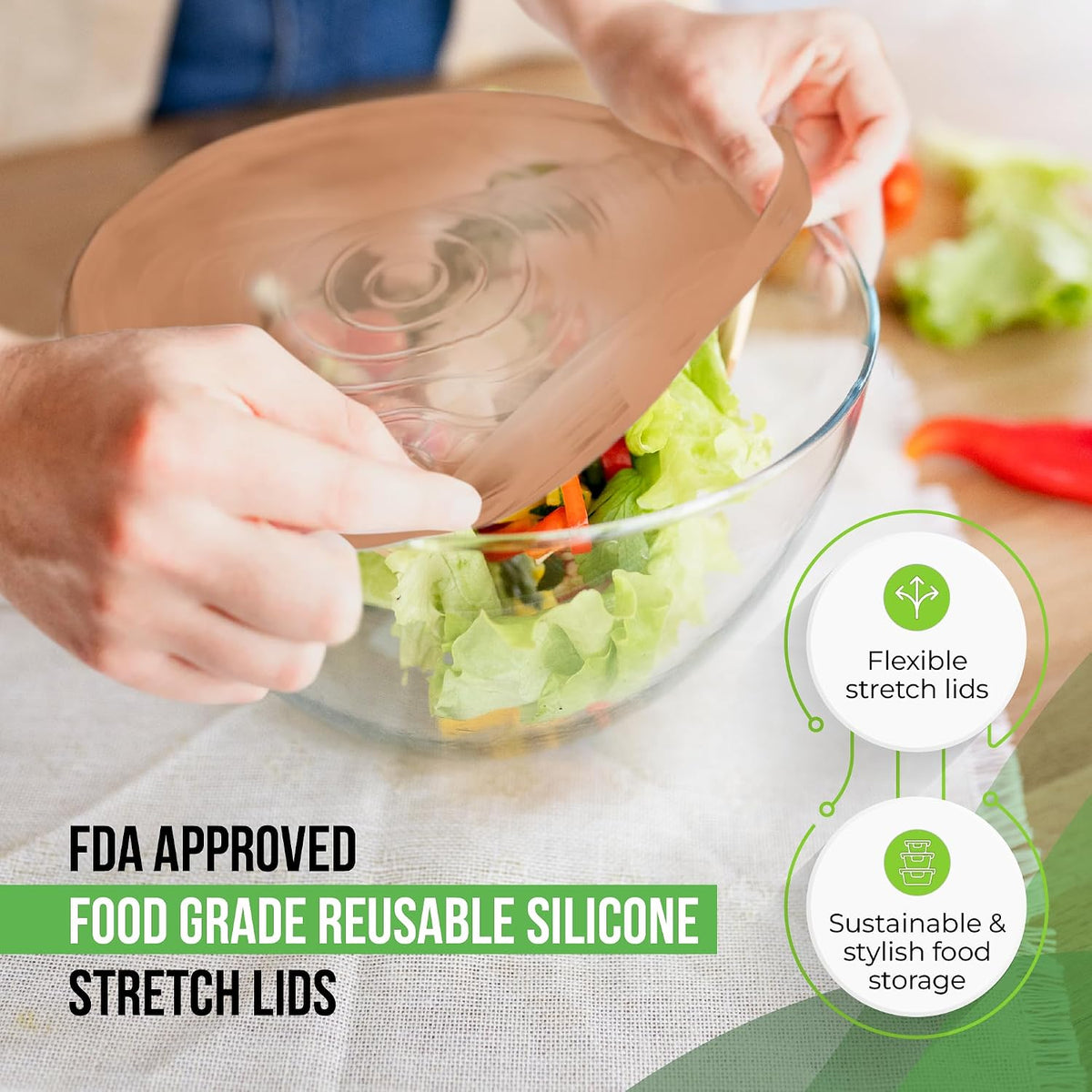 Reusable Silicone Stretch Lids for Food Storage in Fridge - Elastic