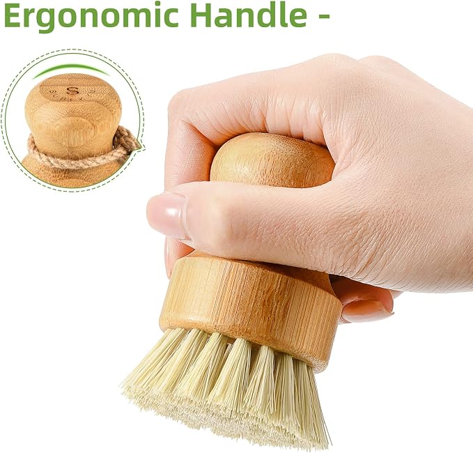 Bamboo Dish Scrub Brushes, Kitchen Wooden Cleaning Scrubbers Set - Image 5