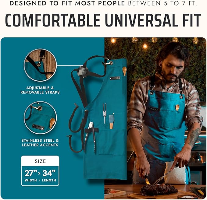 Asaya Chef and BBQ Apron with Bottle Opener and Hand Towel - 10oz Cotton Canvas - Image 5