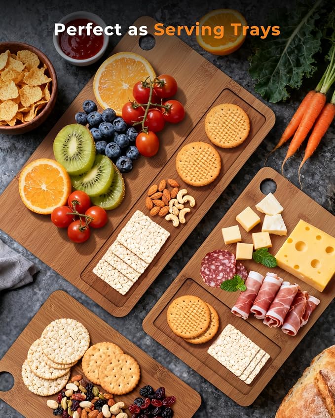 Bamboo Cutting Board for Kitchen, Knife-Friendly Wooden Cutting Boards Set - Image 5