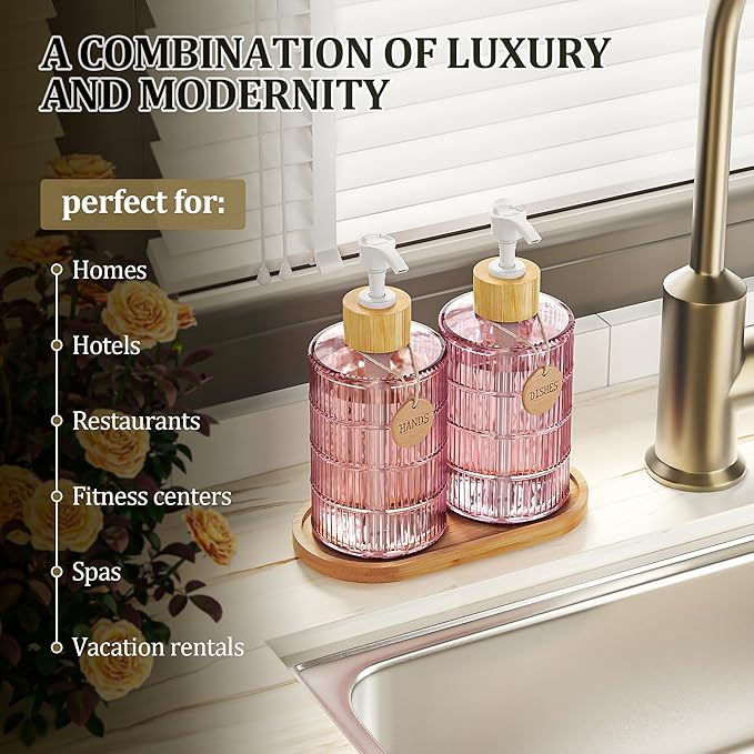 MASADI Soap Dispenser Set with Bamboo Tray, Dish and Hand Soap Lotion Dispenser - Image 3