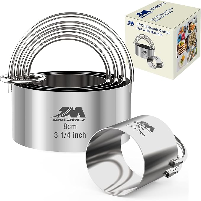 5 Pieces Circle Biscuit Cutter, Professional Stainless Steel Round Cookies Mold by MJINGMEI