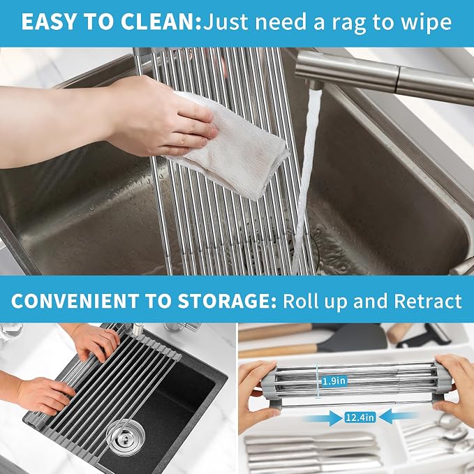 Expandable Roll-UP Dish Drying Rack-Large 304 Stainless Steel Dish Drainer Over - Image 6