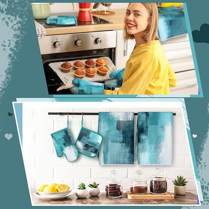 Bencailor 6 Pcs Teal Kitchen Accessories Teal Kitchen Towels Pot Holders and - Image 4
