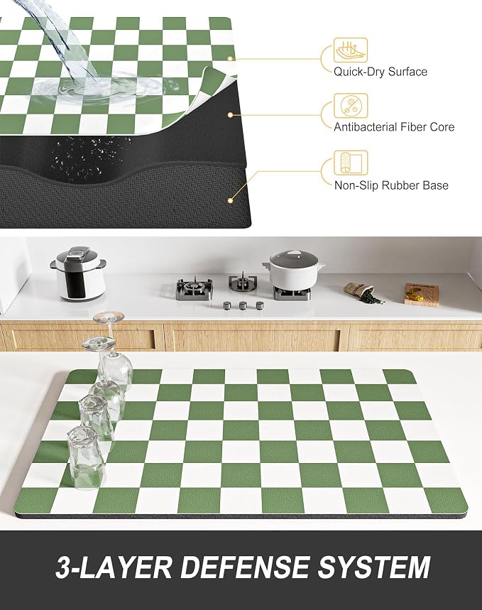 Rnivvi Dish Drying Mat for Kitchen Counter, XL 15 x 24" Cute Checkered - Image 4