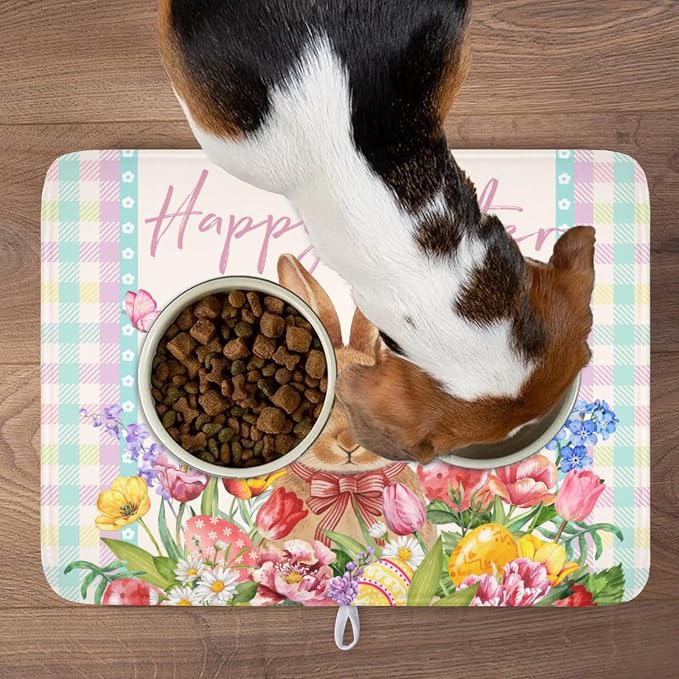 Easter Bunny Dish Drying Mat for Kitchen Counter Happy Easter Rabbit Floral - Image 9