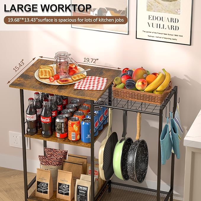 Kitchen Stand with Pots Rack, Utility Microwave Oven Stand with Storage - Image 5