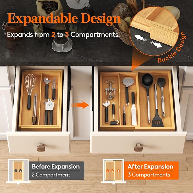 Lifewit Utensil Organizer for Kitchen Drawer, Expandable Cooking Utensil Tray - Image 5