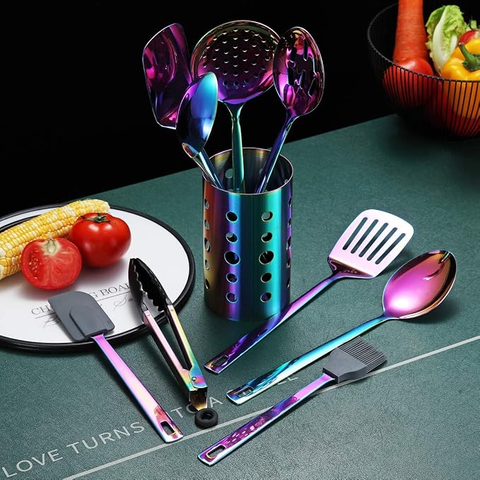 Rainbow Kitchen Utensils Set, 13 Pieces Stainless Steel Cooking Utensils Set - Image 4