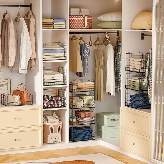 4 Tier Stackable Closet Organizers and Storage Shelves, Foldable Closet Shelf - Image 2