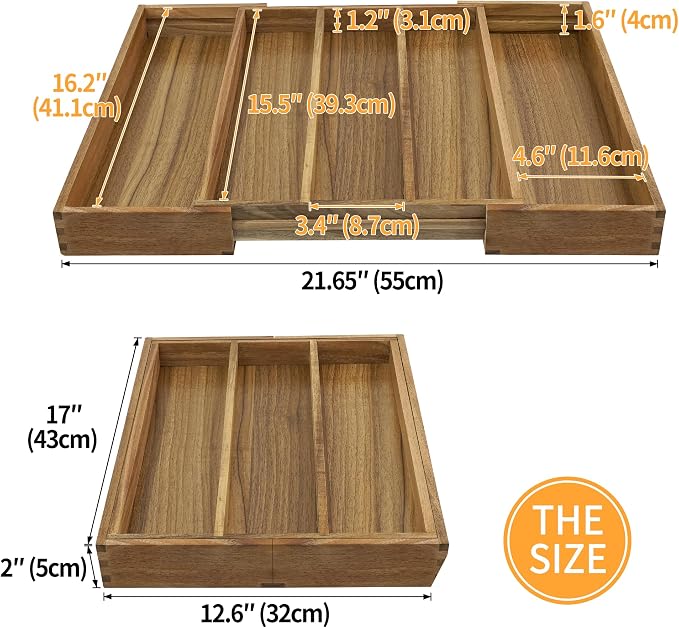 EcoFives Luxury Acacia Silverware Organizer -Kitchen Drawer Organizer - Image 6