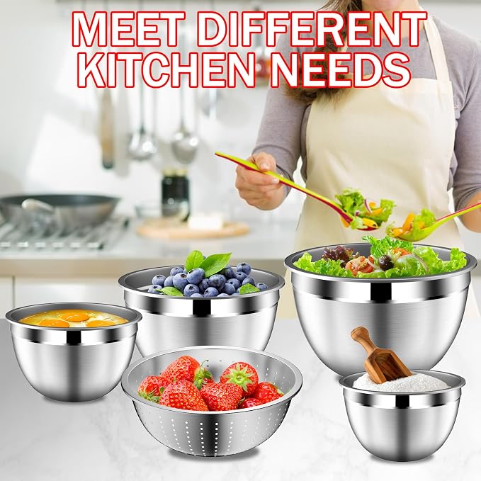 DUTZUN Mixing Bowls with Strainer, Mixing Bowl with Lids Set, Stainless Steel - Image 7