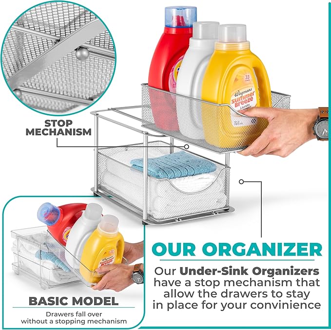 Sorbus 2 Sets of 2 Tier Metal Under Sink Organizer - Image 4