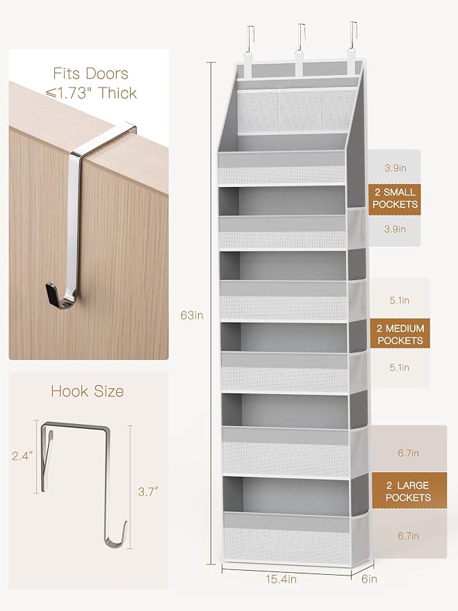 Criusia 2 Pack Over The Door Organizer, Heavy-Duty 6-Shelf Hanging Storage - Image 2