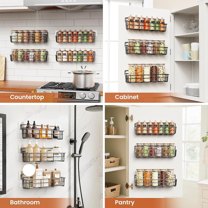 Mystozer 5 Pack Spice Rack Seasoning Organizer Wall Mount, Screw or Adhesive - Image 6