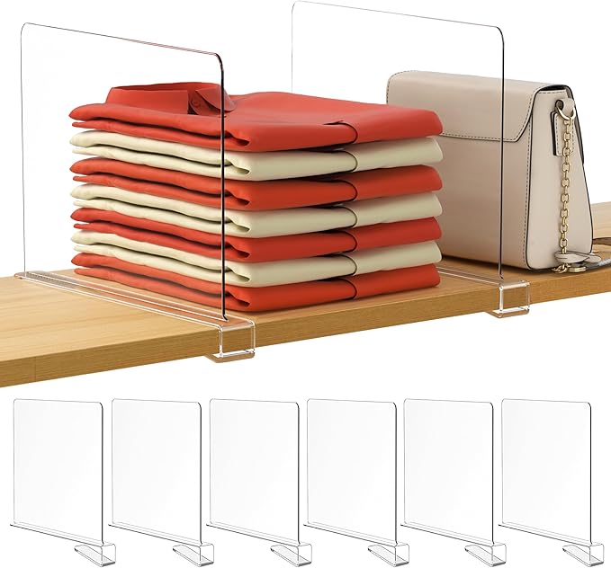 HBlife 12 Inches Tall Clear Shelf Dividers, 6 Pack Purse Organizer by HBlife