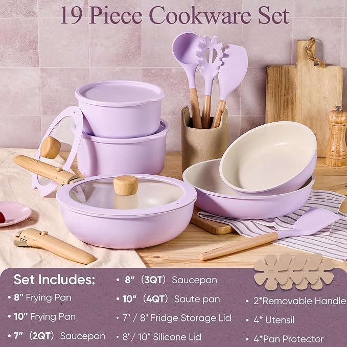 CAROTE Pots and Pans Set Non Stick, Cookware Sets, Oven/Fridge Safe, Space - Image 2