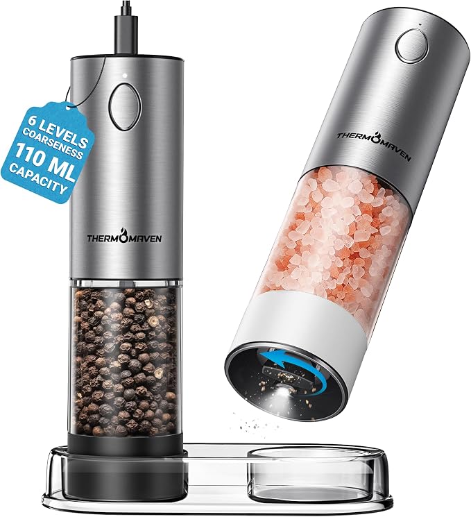 ThermoMaven Electric Salt and Pepper Grinder Set, 110ml Larger Rechargeable by ThermoMaven