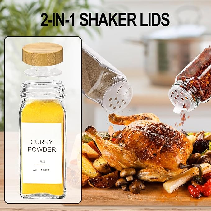 AISIPRIN Glass Spice Jars with 398 Labels, Square Spice Bottles With Shaker Lids - Image 5