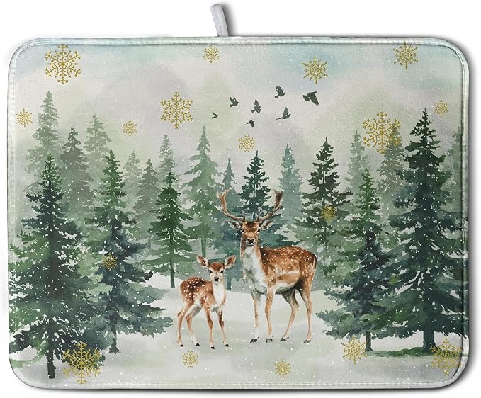 Reindeer Tree Snowflakes Christmas Dish Drying Mats by Kwlegh