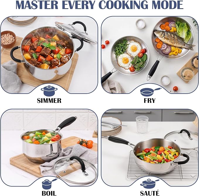 E-far 10-Piece Stainless Steel Cookware Set - Image 3
