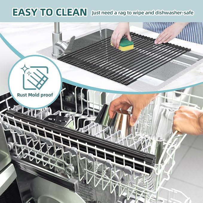 Ohuhu Sink Drying Rack, 20.5" W x 16.1" L Over Sink Roll-Up Dish Drainer - Image 8