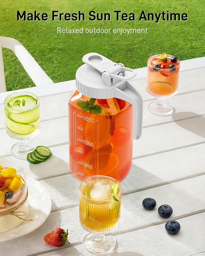 64 oz Glass Pitcher with Lid, Large Wide Mouth Mason Jar with Pour Spout - Image 7