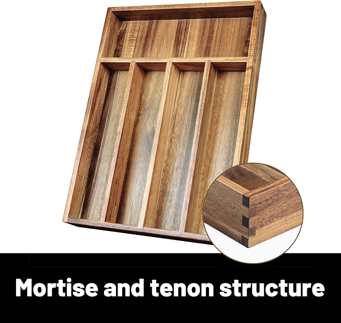 KITEISCAT Acacia Wood Silverware Organizer, Kitchen Utensil Drawer Organizer - Image 3