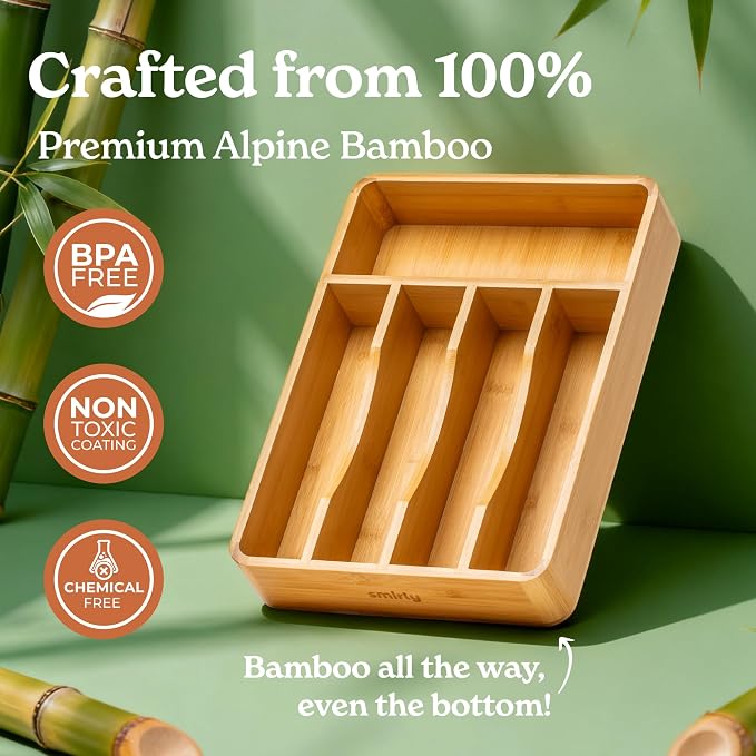 SMIRLY Silverware Drawer Organizer – Bamboo Kitchen Drawer Organizer, - Image 5