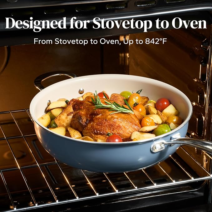 Redchef Ceramic Saute Pan with Lid, Nonstick Deep Frying Pan, 5QT Jumbo Cooker - Image 8