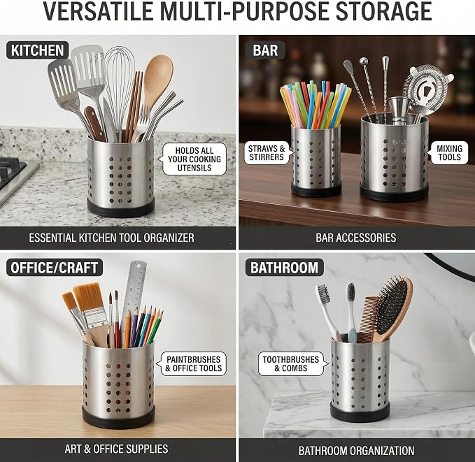 TOPZEA Set of 4 Kitchen Utensil Holder, Stainless Steel Cooking Utensil - Image 4