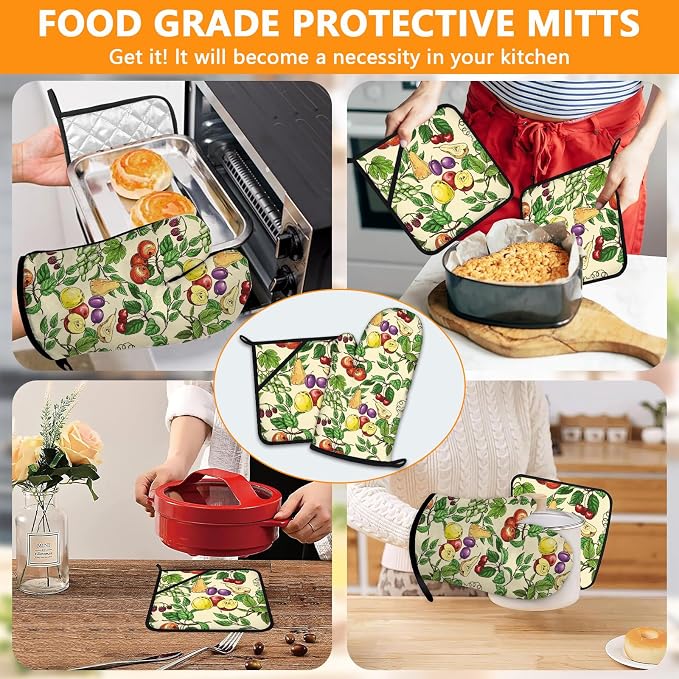 Fruit Oven Mitts and Pot Holders Sets 4Pcs, Extra Long Oven Gloves Potholder - Image 7