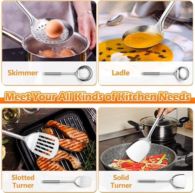 E-far Stainless Steel Cooking Utensils, 4-Piece Heat Resistant Kitchen Utensils - Image 3