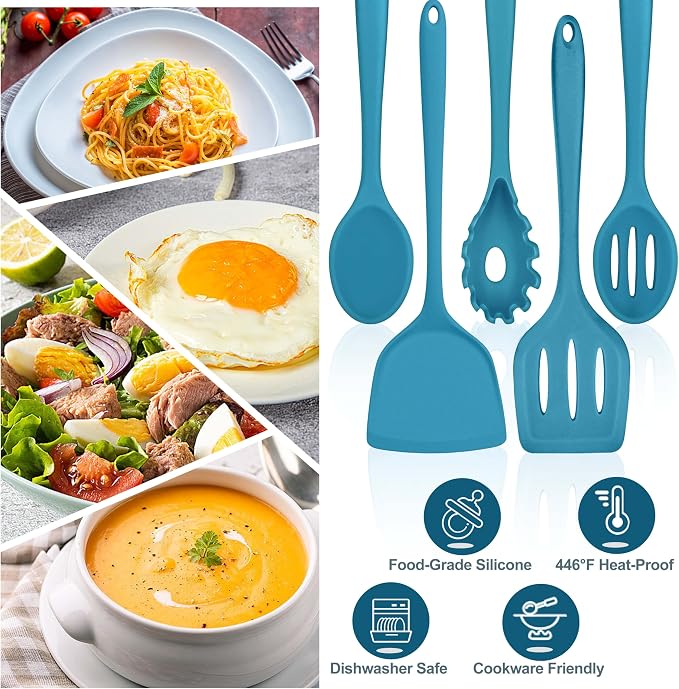 TeamFar Silicone Cooking Utensils Set, 5-Piece Heat Resistant Kitchen Utensils - Image 6