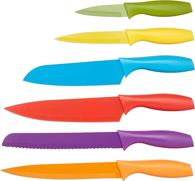 Amazon Basics Color-Coded Dishwasher Safe Kitchen Knife Set, 12-Piece - Image 4