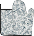 Blue Floral Oven Mitts Set – Vintage Pot Holders Kitchen Gloves by DZGlobal