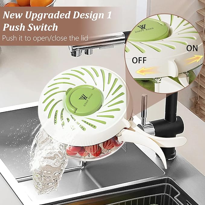 Fruit Washing Bowl with Strainer and Lid with Handle, Portable Strainers and - Image 3