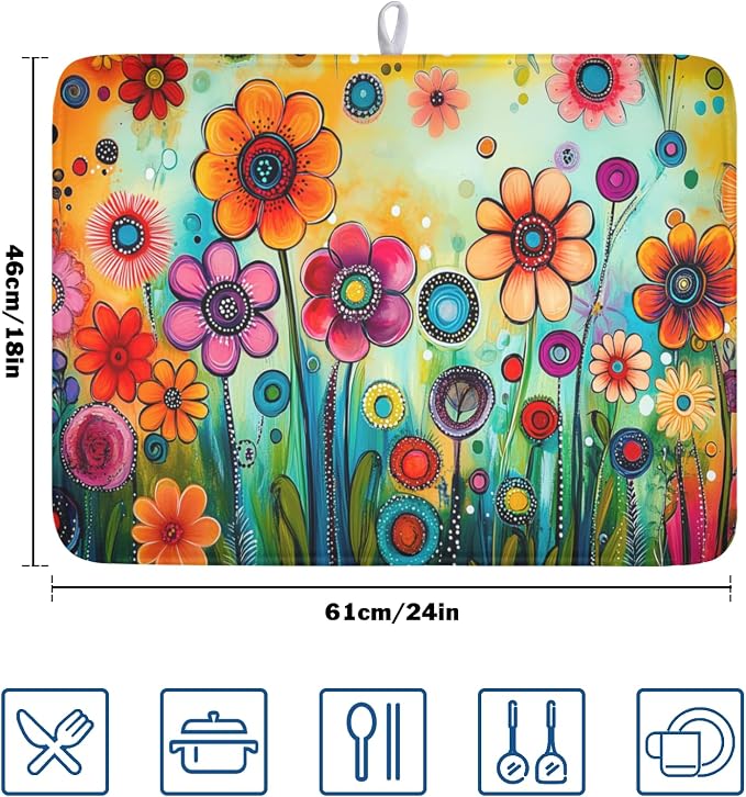 Abstract Colorful Floral Dish Drying Mat - Image 2