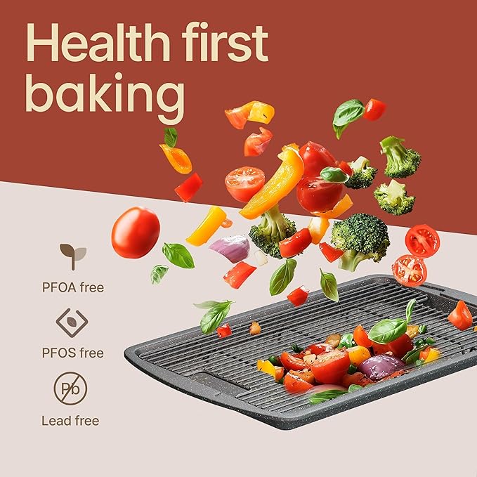 Cookie Sheet with Wire Rack Set, 2-Piece Nonstick Gray Marble Carbon Steel Pan - Image 5