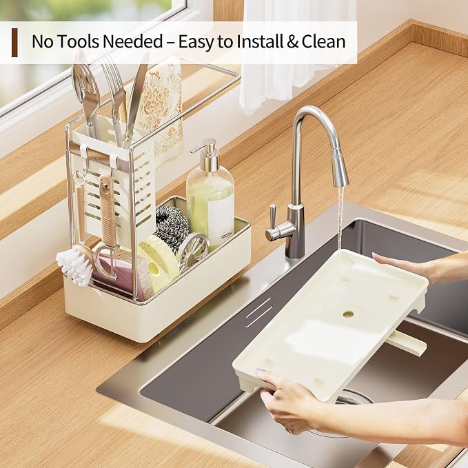 MOUKABAL Sponge Holder for Kitchen Sink, 2-Tier Sink Caddy Organizer - Image 6