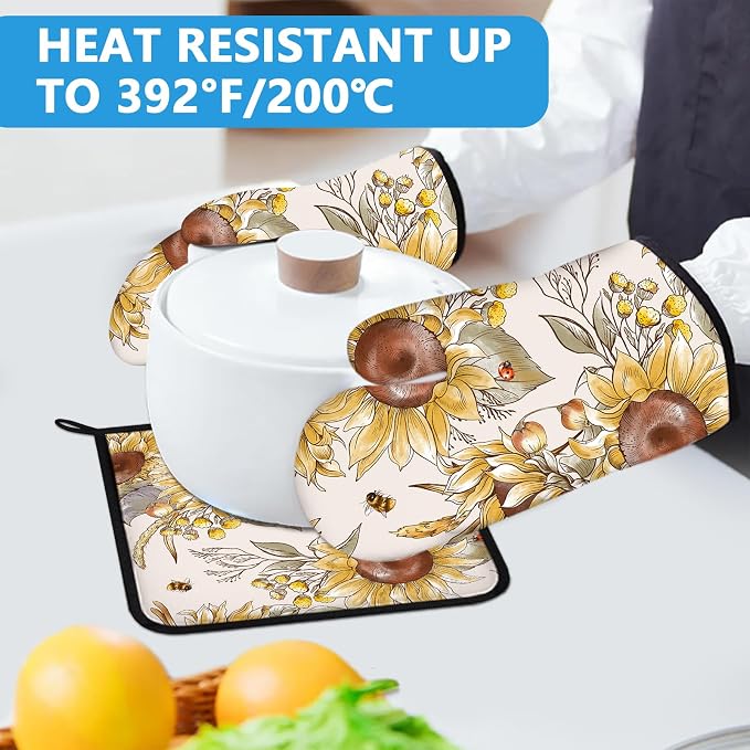 Watercolor Sunflower Oven Mitts and Pot Holders Sets Heat Resistant 4Pcs - Image 5
