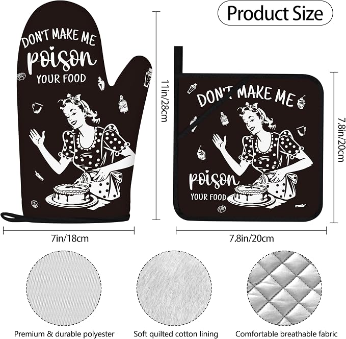 Funny Oven Mitts and Pot Holders Sets Black Kitchen Accessories Cute Kitchen - Image 4
