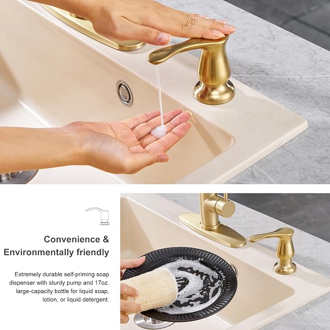 GAGALIFE Kitchen Sink Soap Dispenser Gold, Built in Soap Dispenser - Image 6