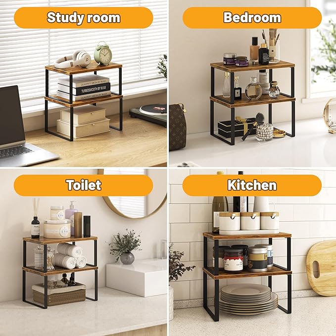 Kitchen Cabinet Organizer Shelf Set of 4, Sturdy Kitchen Counter Shelves - Image 6