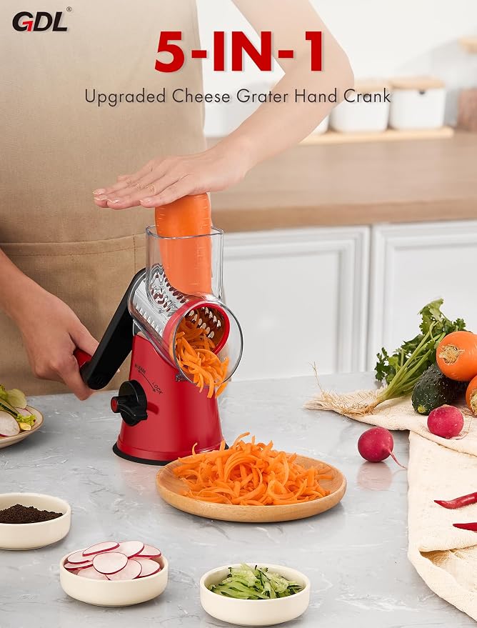 GDL Rotary Cheese Grater, Upgraded 5-in-1 Cheese Grater Hand Crank, Vegetable - Image 8