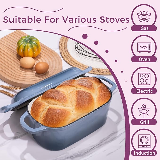 4.6-Quart Oval Dutch Oven for Bread Baking, 2 in 1 Enameled Cast Iron Bread Pan - Image 3