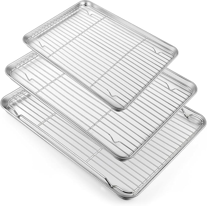 TeamFar Baking Sheet with Rack Set, 17.6/16/12.5 Inch Stainless Steel Cookie by TeamFar
