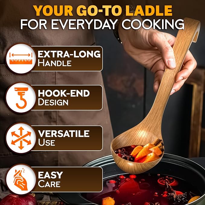 2 Pcs Wooden Ladle for Soup – 10.8×2.8" Bamboo Soup Ladle for Stews and Sauces - Image 4