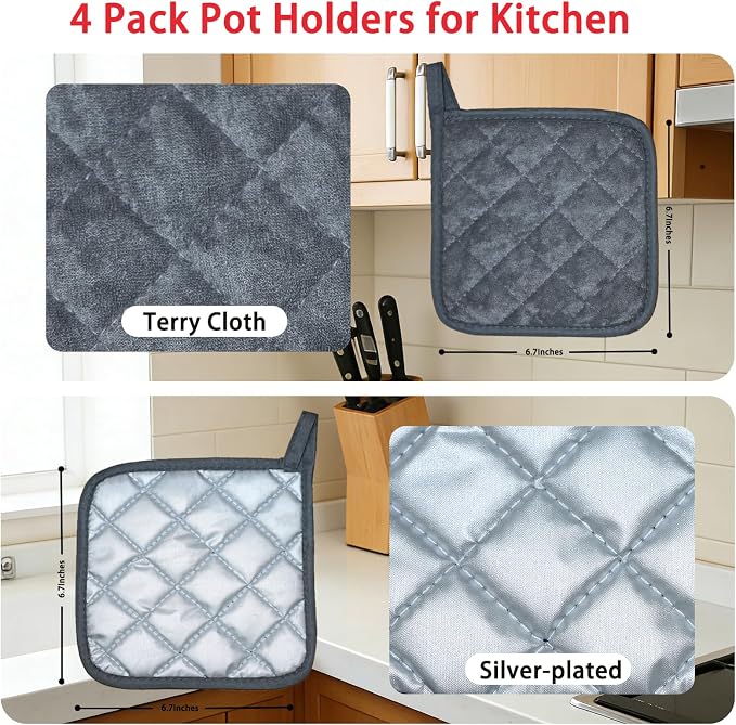 4 Pack Pot Holders for Kitchen Clearance Oven Potholders Sets for Kitchens Hot - Image 3