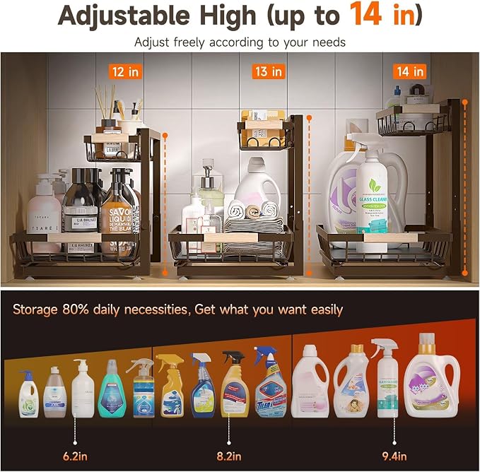 Sevenblue 2 Packs Under Sink Organizer, Height Adjustable 2 Tier Under Kitchen - Image 3